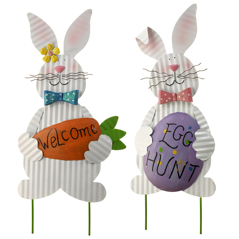 The Holiday Aisle® 2 Piece Metal Easter Bunny Garden Stake Set